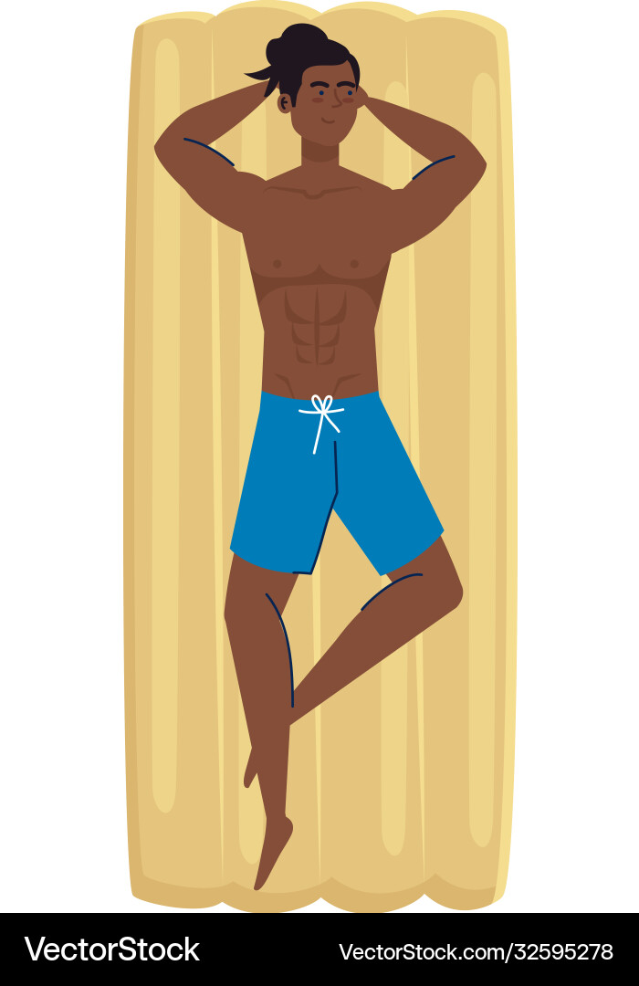 Man afro in lying down on inflatable float Vector Image