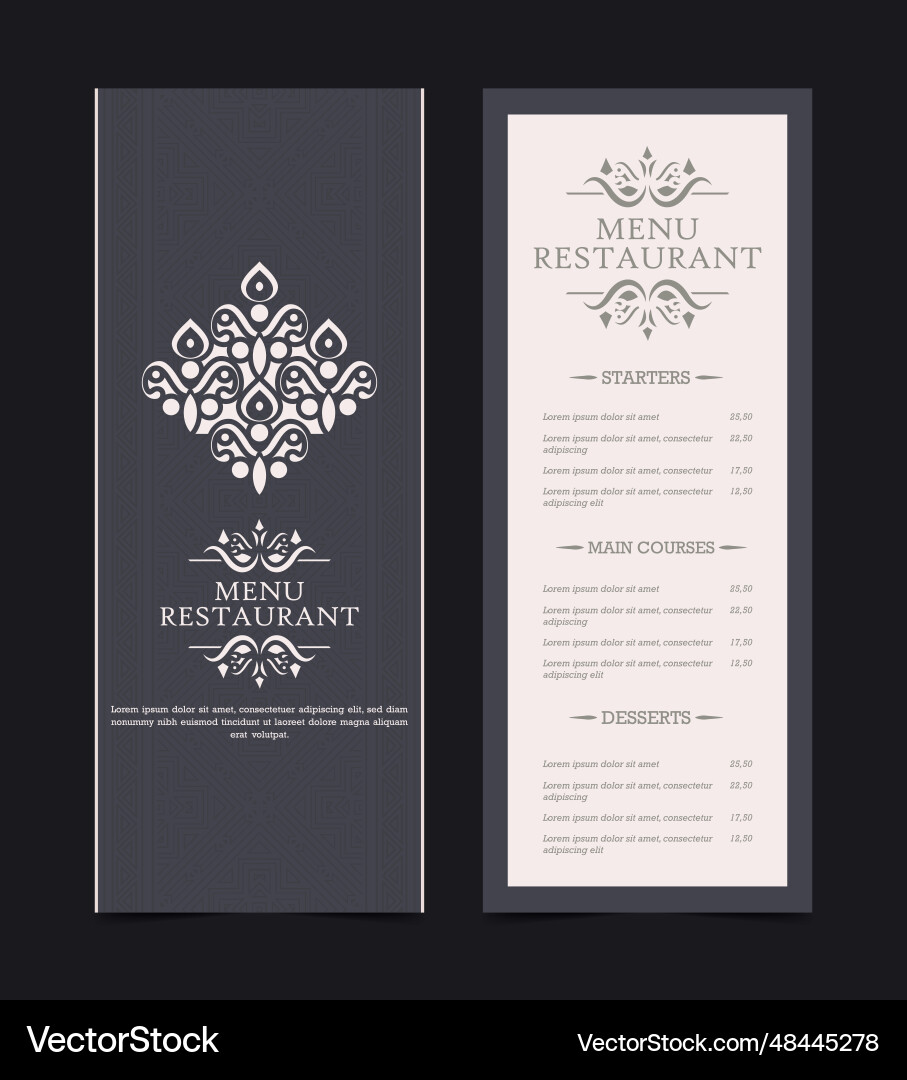 Menu layout with ornamental elements Menu layout with ornamental elements Vector Image