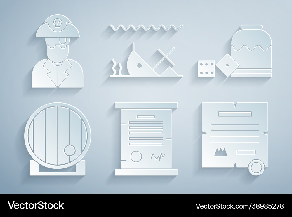 Set decree parchment scroll pirate game dice Set decree parchment scroll pirate game dice Vector Image