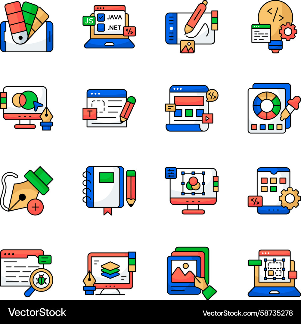 Set of web designing flat icons Vector Image