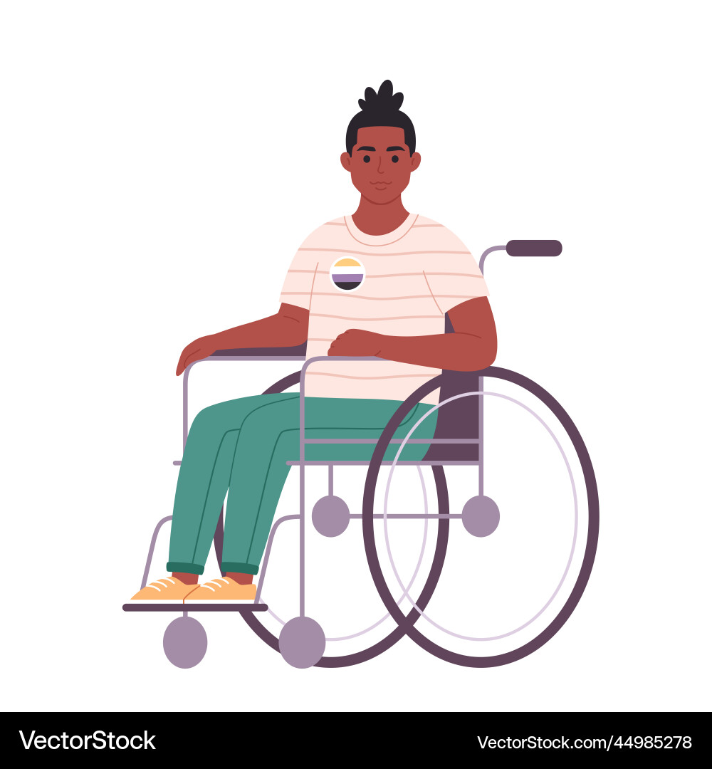 Young character with non-binary pin she he Young character with non-binary pin she he Vector Image