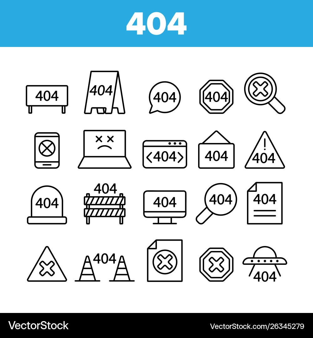 404 http Fehlermeldung Linear Icons set 404 http Fehlermeldung Linear Icons set vektorbild