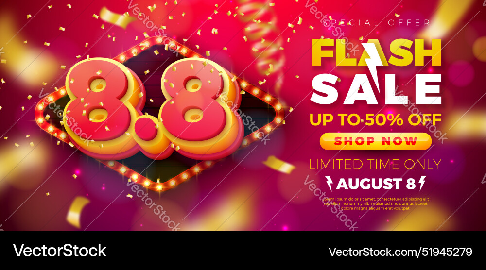 8 august shopping day flash sale design with 3d 8 august shopping day flash sale design with 3d vector image