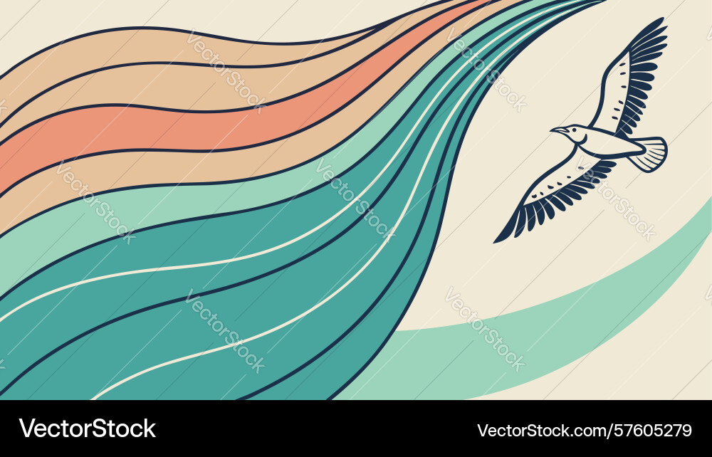 Abstract flowing lines with bird in dynamic vector image