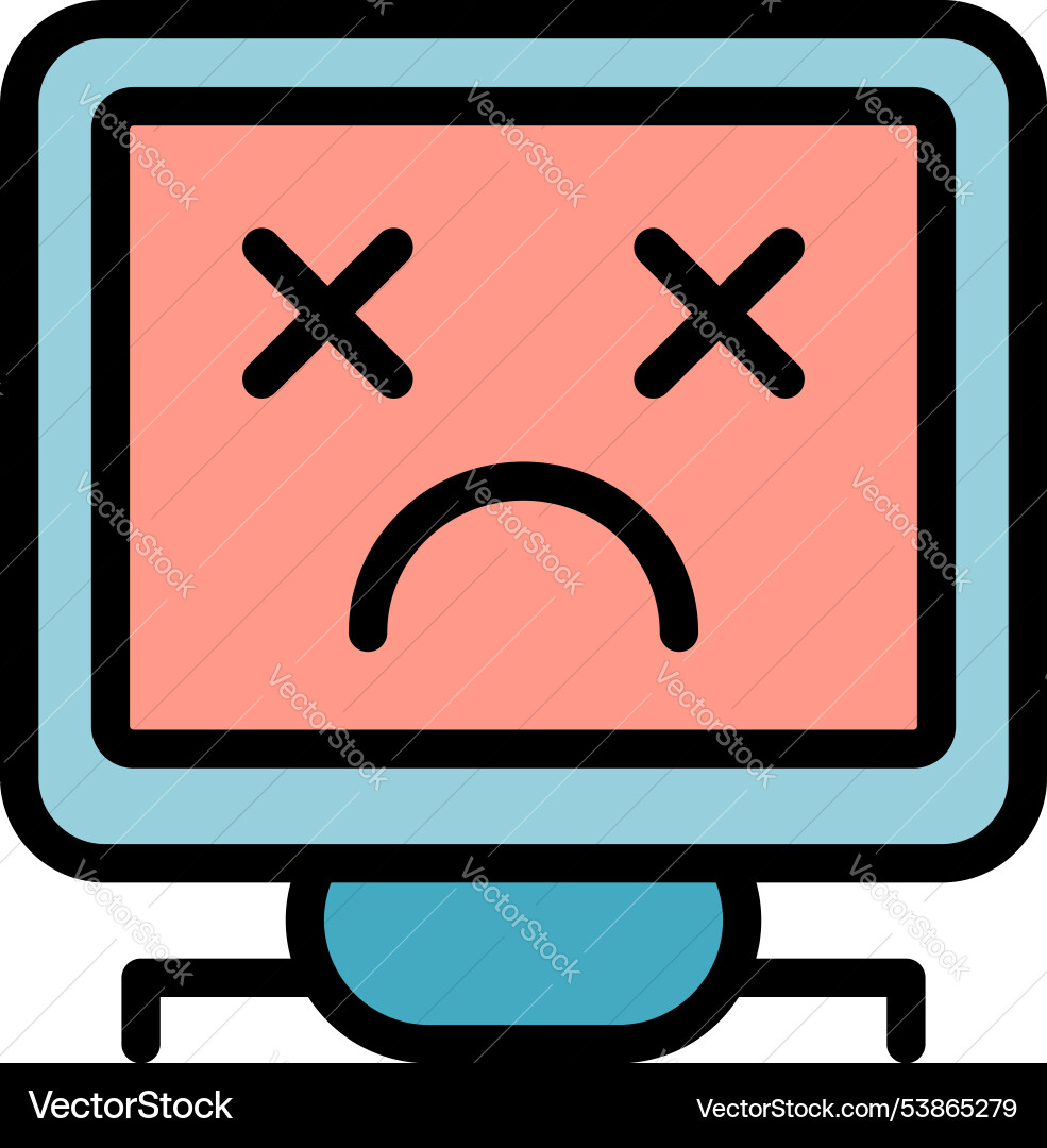 Broken computer showing sad face on screen icon Broken computer showing sad face on screen icon vector image