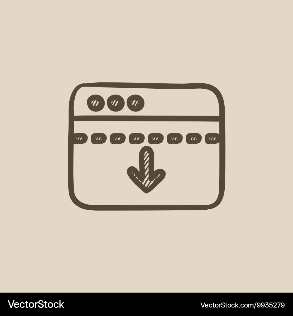 Browser window with arrow down sketch icon Vector Image