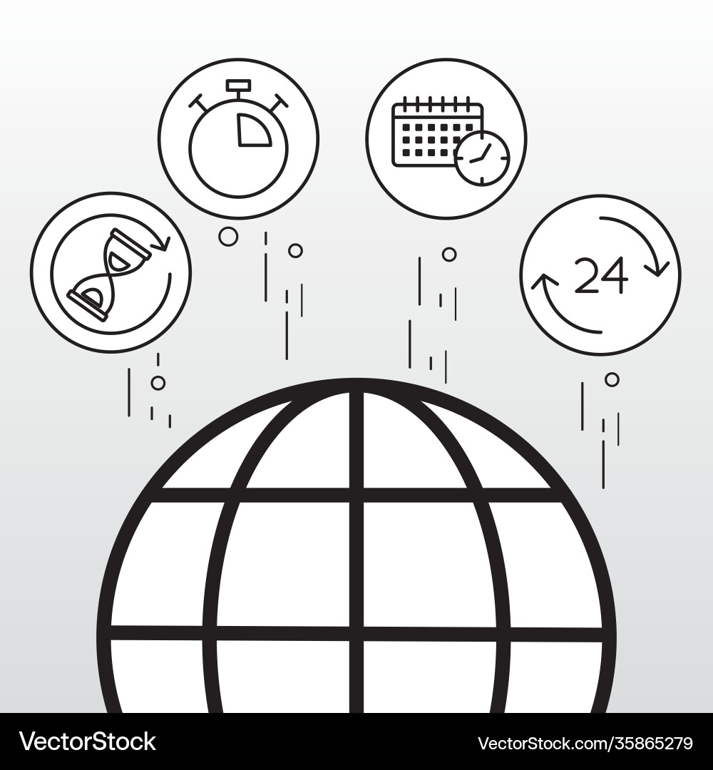 Bundle five time clocks line style set icons Vector Image