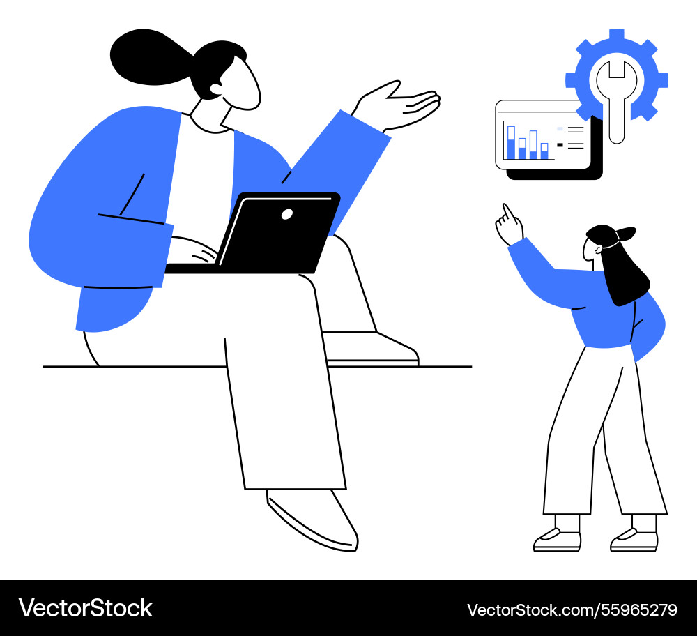 Collaboration on data analysis and system Collaboration on data analysis and system vector image