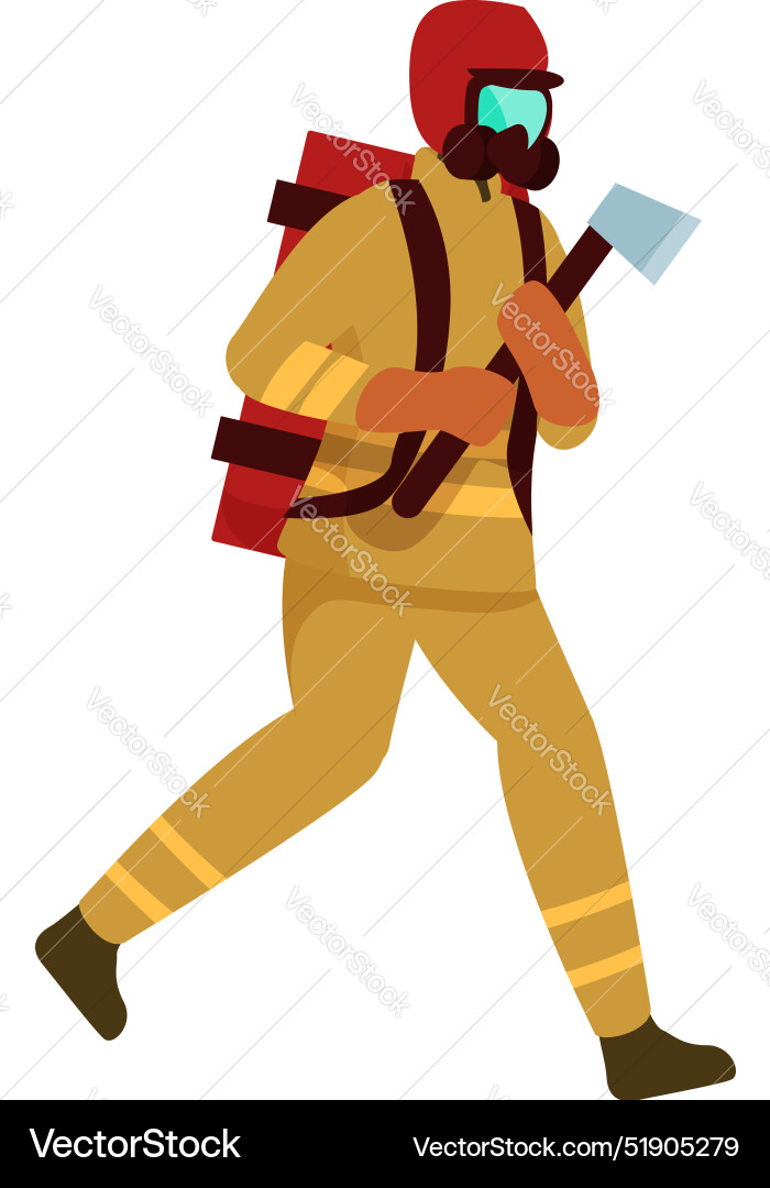Fireman running with axe and oxygen mask Fireman running with axe and oxygen mask vector image