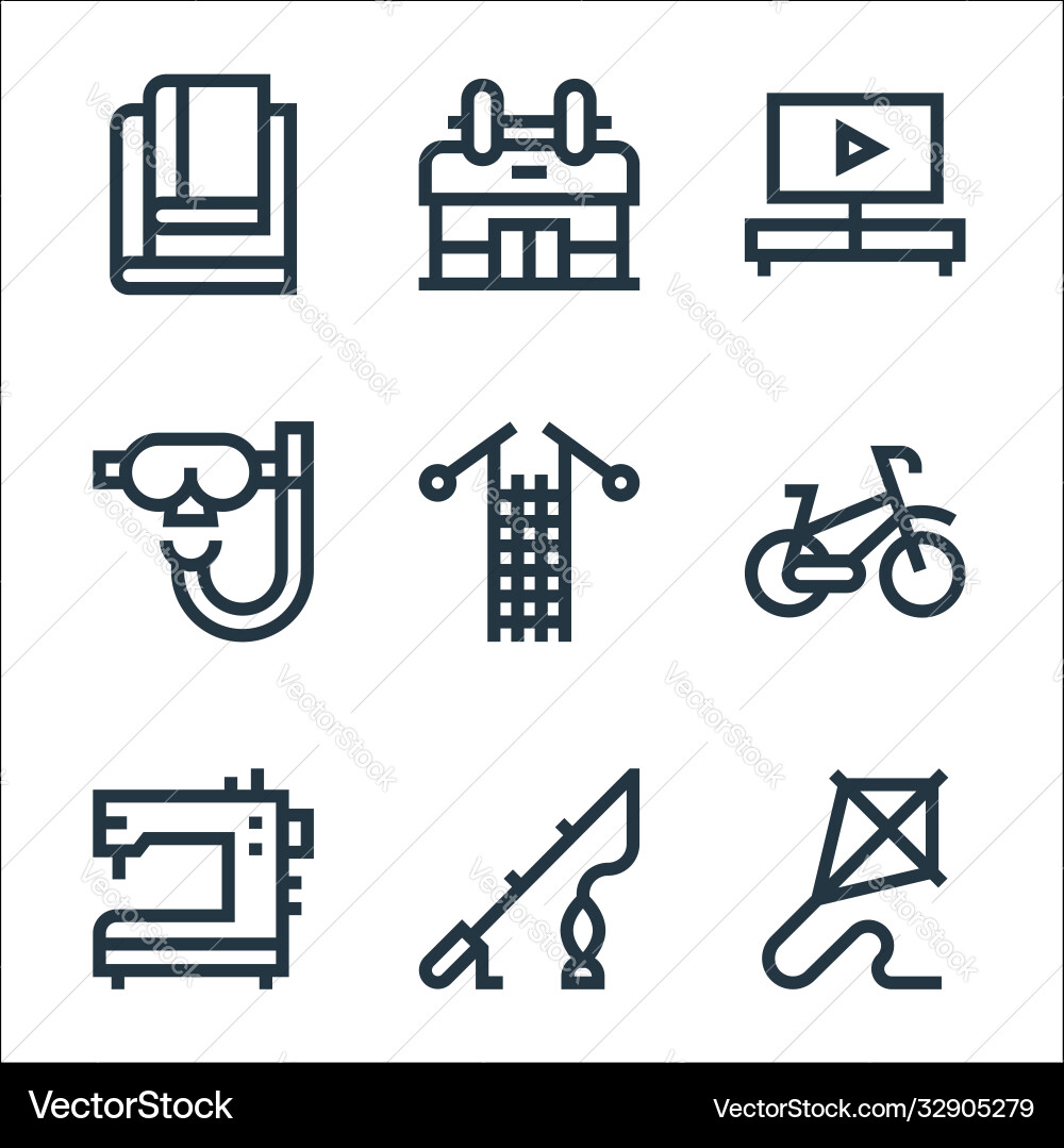Hobbies line icons linear set quality Hobbies line icons linear set quality Vector Image