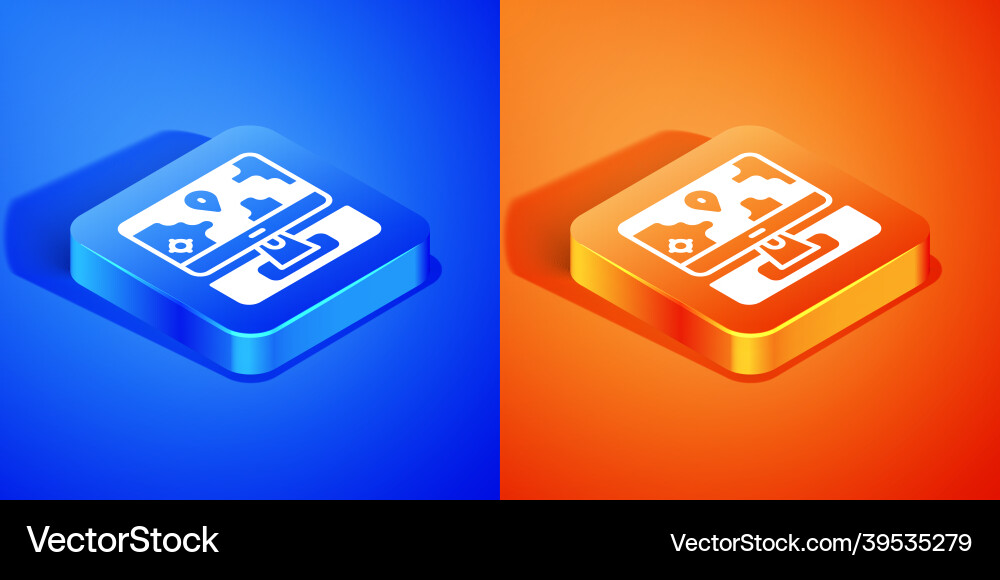 Isometric computer monitor and folded map Isometric computer monitor and folded map vector image
