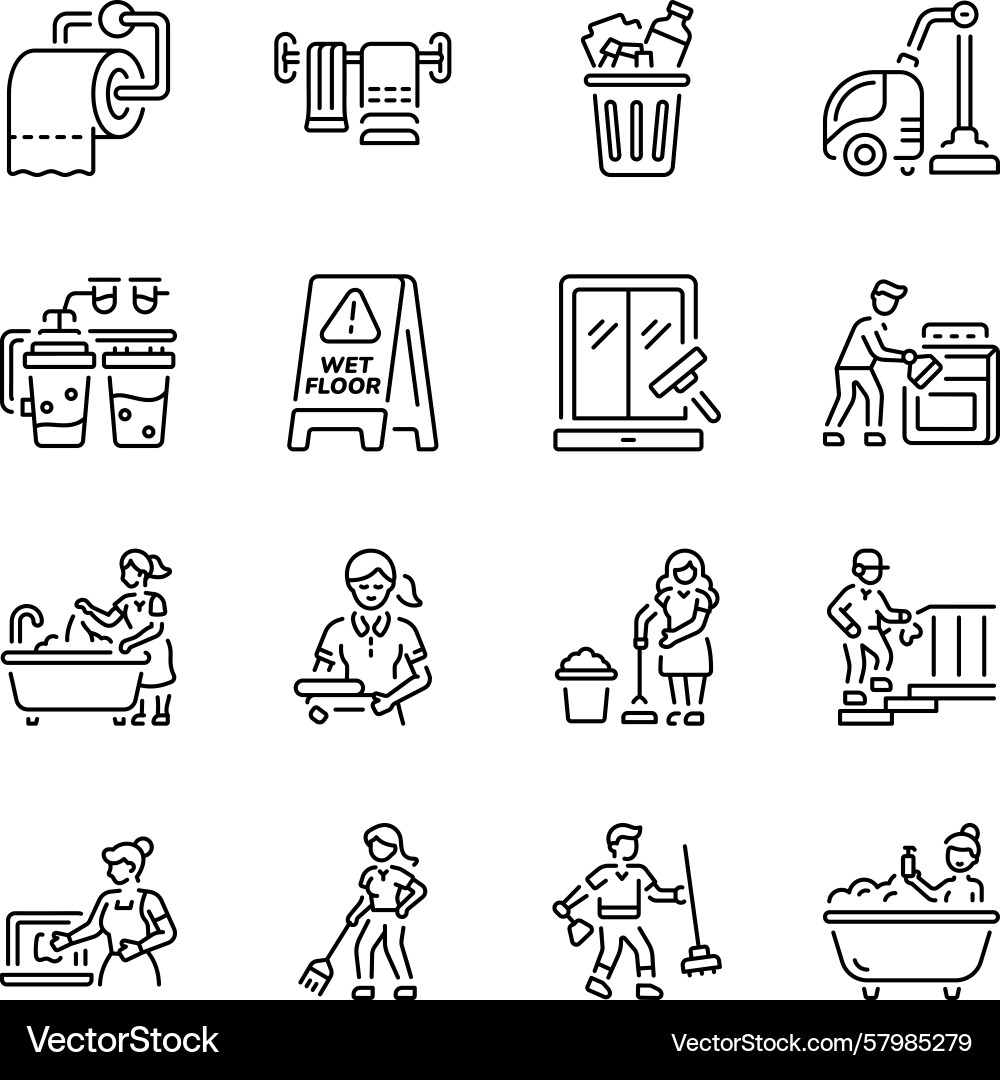 Set of tidying linear style icons Vector Image