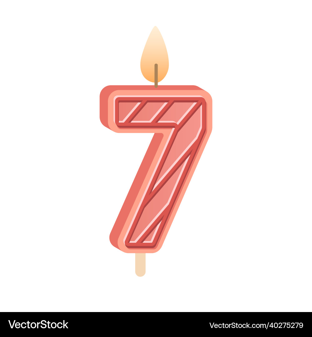 Wax number-shaped candle for age of 7 birthday Wax number-shaped candle for age of 7 birthday vector image