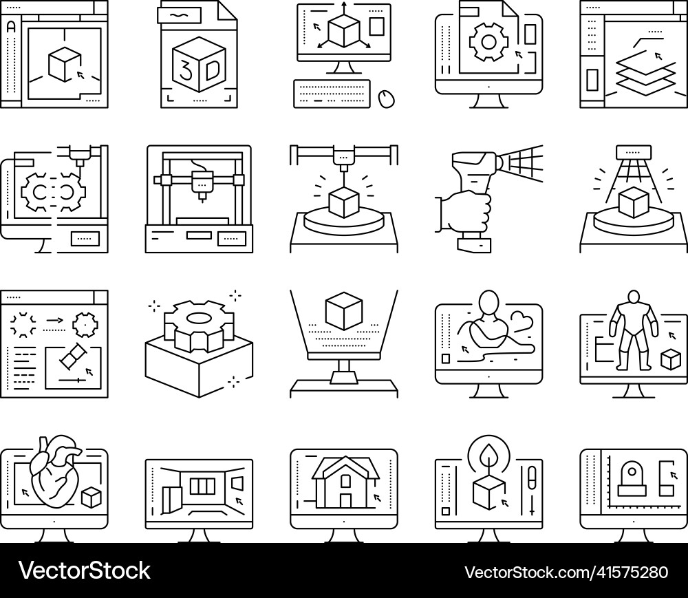 3d modelling software and device icons set 3d modelling software and device icons set vector image