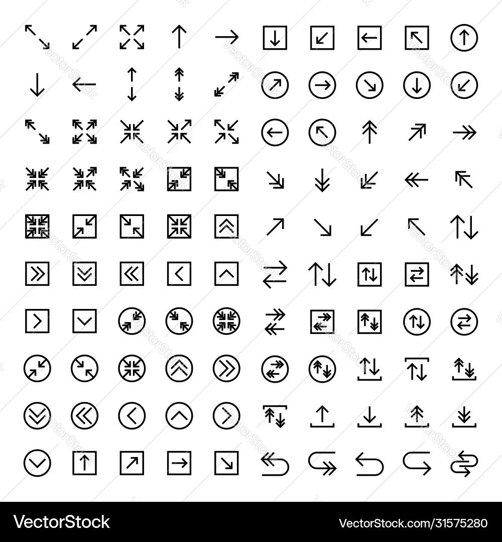 Arrow icon set include left up down expand Arrow icon set include left up down expand Vector Image