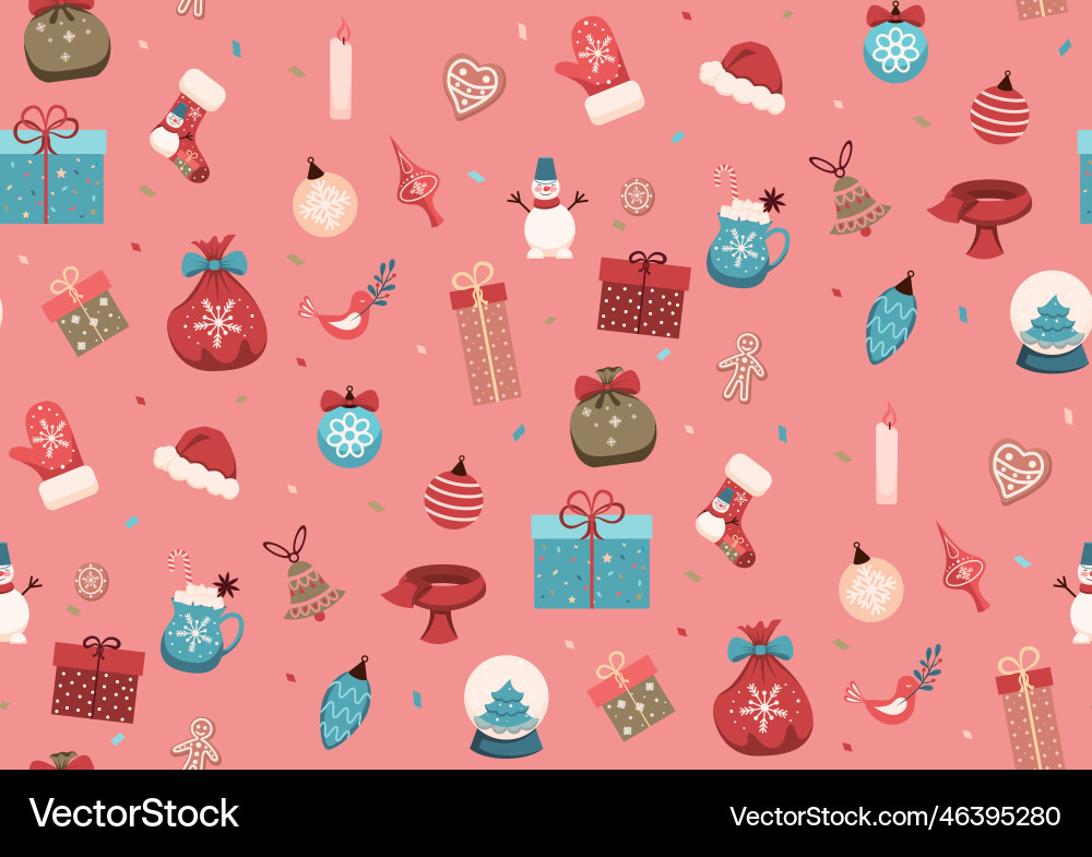 Christmas seamless pattern with festive elements Christmas seamless pattern with festive elements vector image
