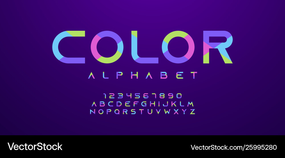Colorful letters and numbers font set minimal vector image