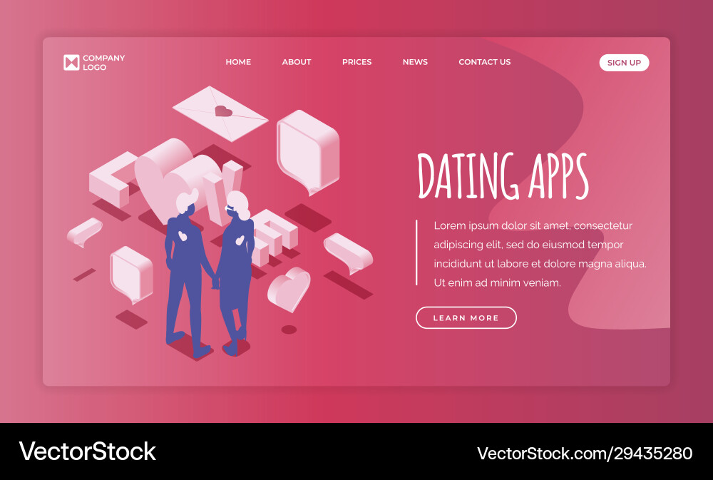 Dating application landing page template with text vector image