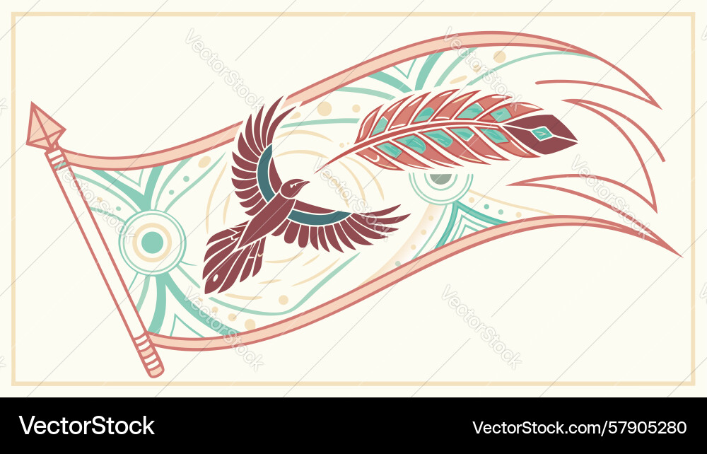 Dynamic bohemian flag with bird and feather Vector Image