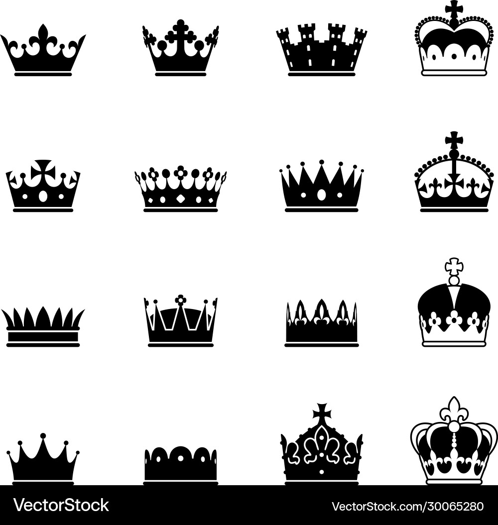 Elegant Crown Icon Set Vector Image
