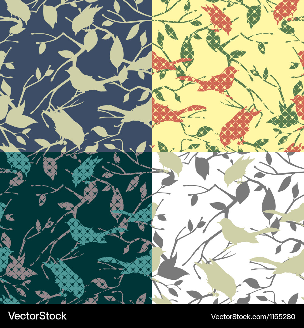 Four Seamless Bird Branch Patterns vector image
