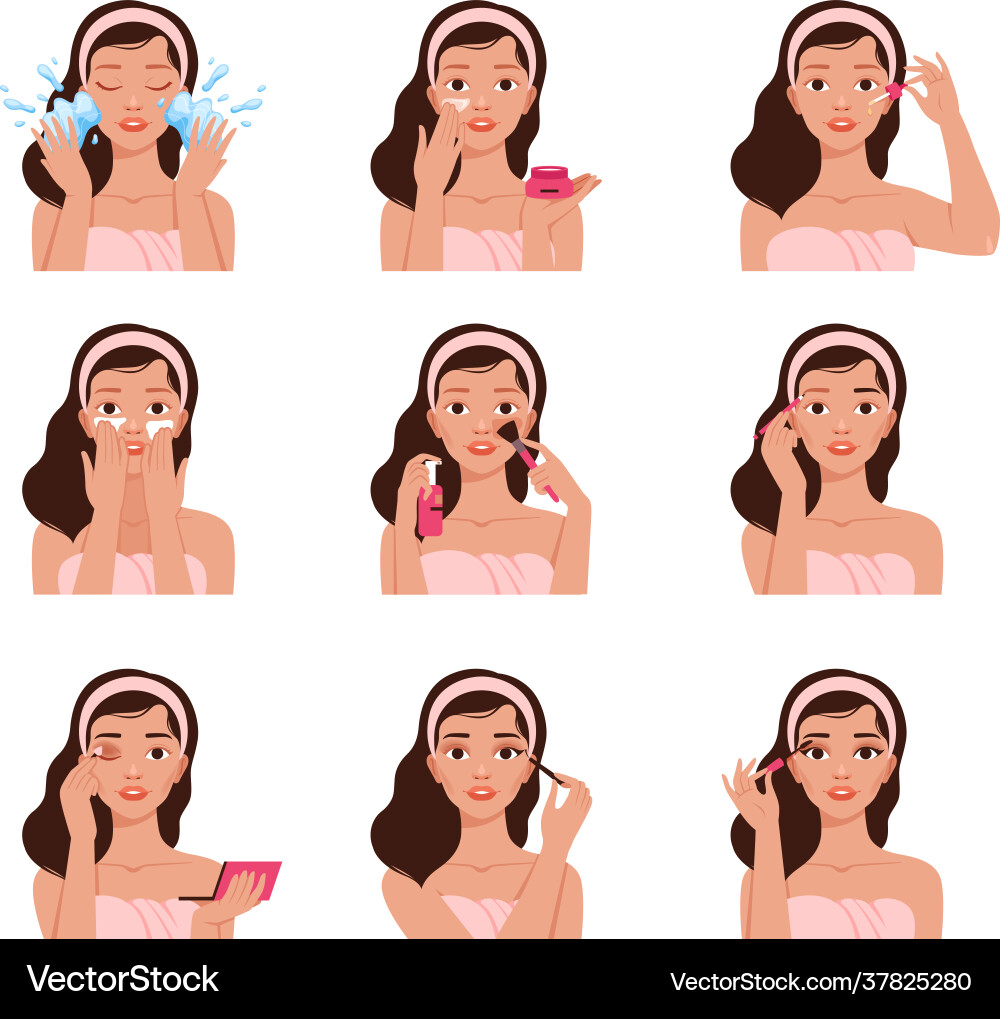Makeup routine everyday woman cleaning skin Vector Image