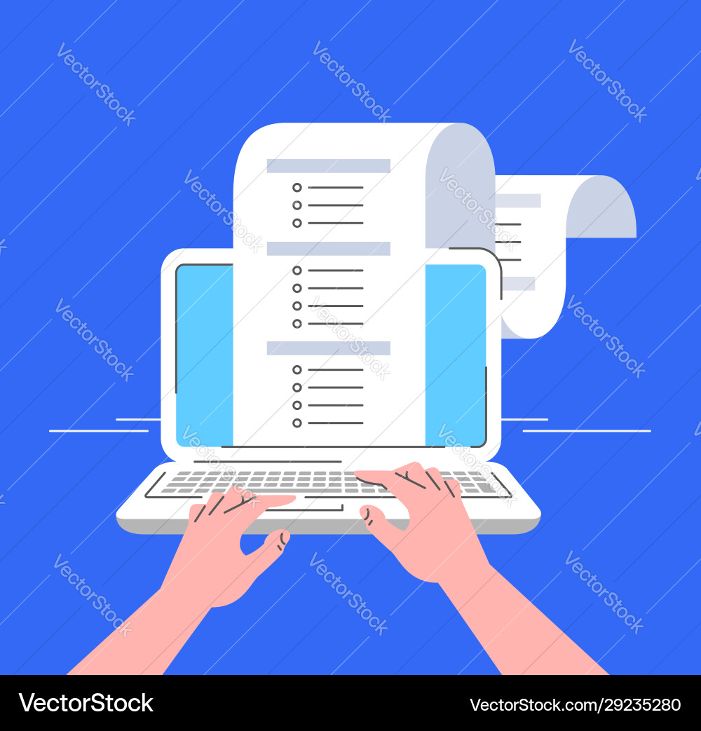 Online survey computer flat line concept Online survey computer flat line concept vector image