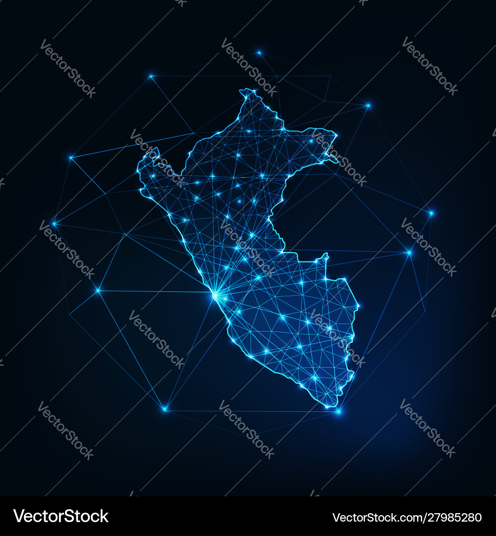 Peru map outline with stars and lines abstract Peru map outline with stars and lines abstract vector image