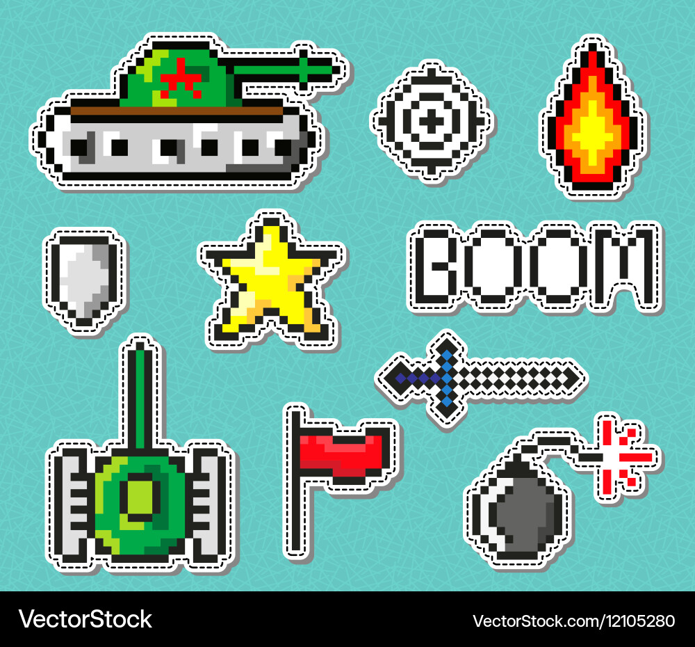 Pixel art objects to create fashion patch vector image