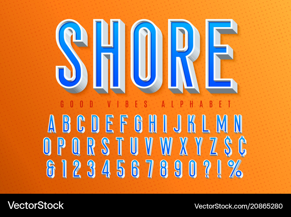 Retro Typeface - 3D Display Font Vector Image