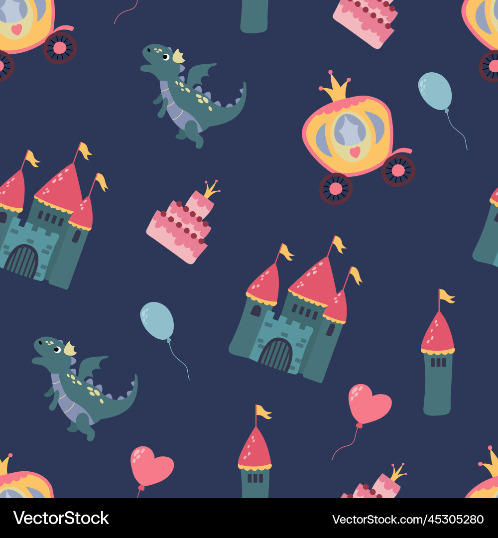 Seamless pattern with castle and dragon Vector Image