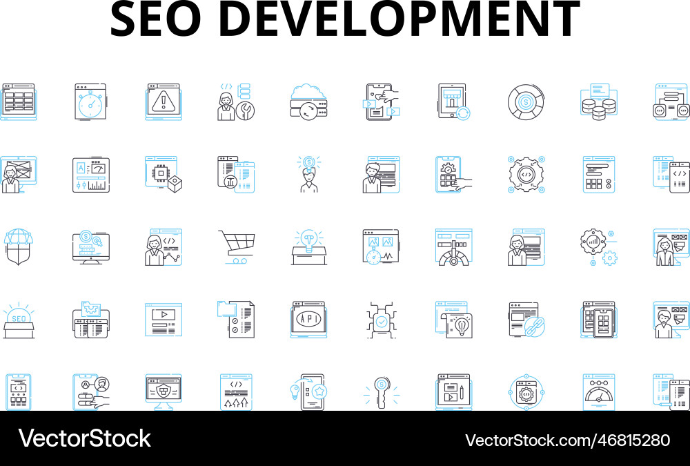 Seo development linear icons set optimization Vector Image