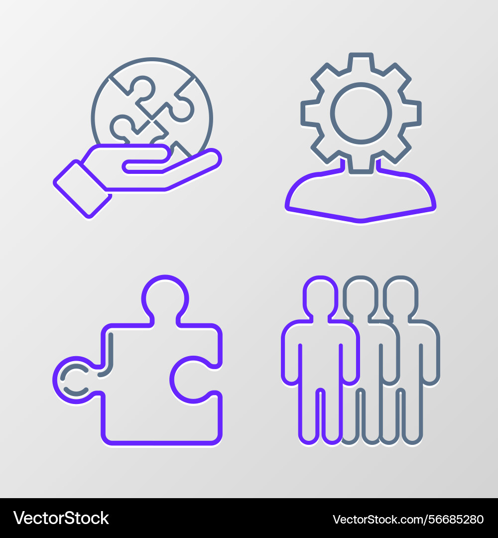 Set line users group piece of puzzle human Set line users group piece of puzzle human vector image