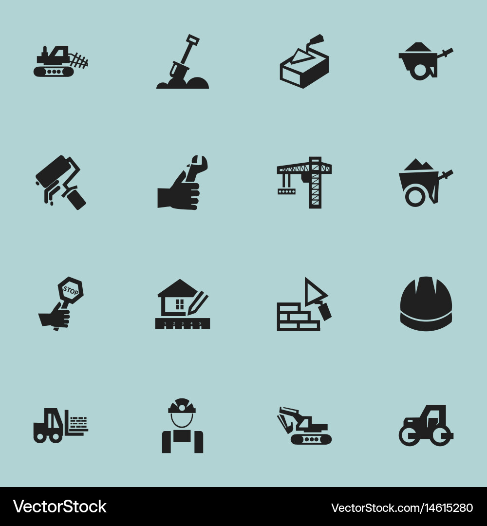 Set of 16 editable building icons includes Vector Image