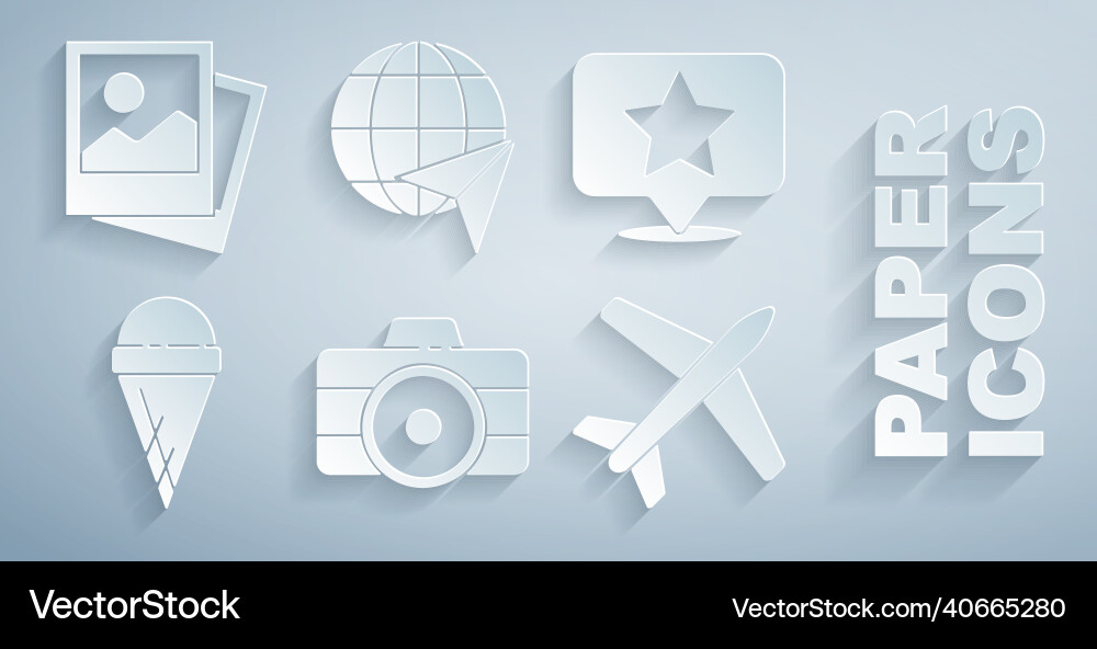 Set photo camera map pointer with star ice cream Set photo camera map pointer with star ice cream vector image