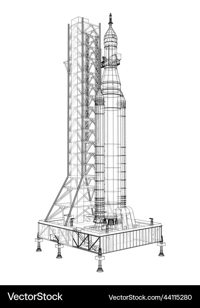 Space rocket on launch pad rendering of 3d Space rocket on launch pad rendering of 3d vector image