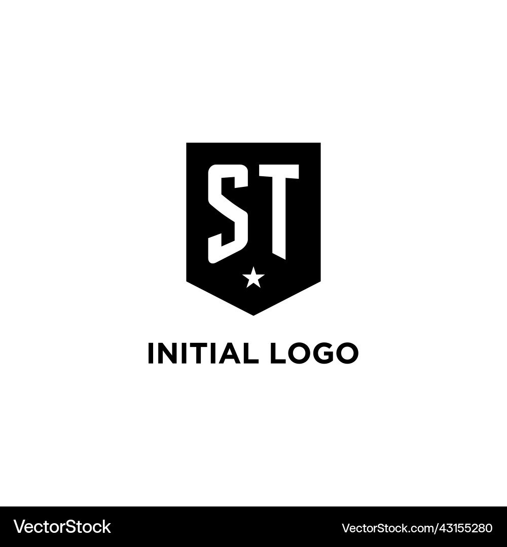 St monogram initial logo with geometric shield St monogram initial logo with geometric shield Vector Image