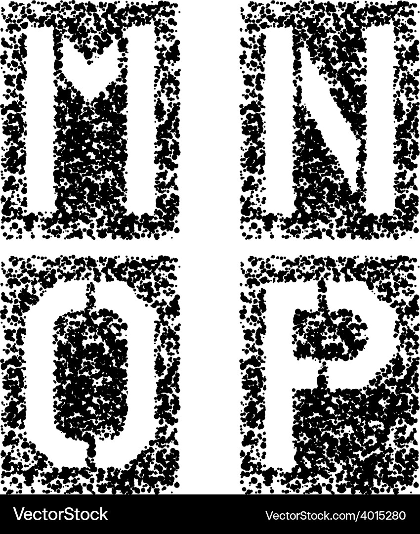 Stencil angular spray font letters m n o p vector image