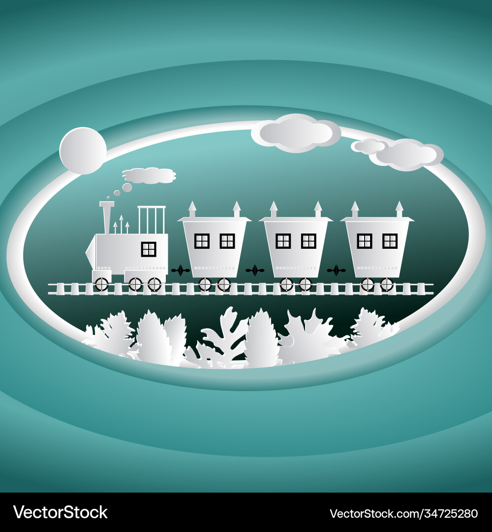 Train on rails in paper cut style Train on rails in paper cut style Vector Image