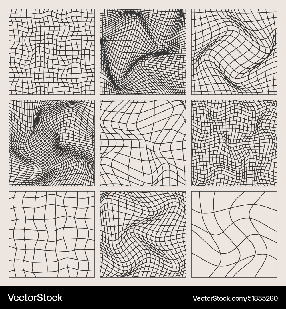 Wireframe shapes lined perspective mesh 3d grid vector image