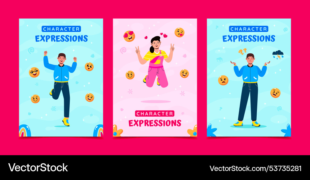 Character expressions in colorful Character expressions in colorful vector image