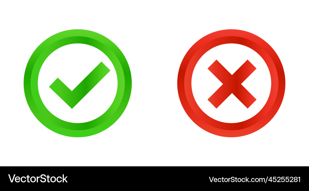 Check and cross mark icon set with gradient Check and cross mark icon set with gradient vector image