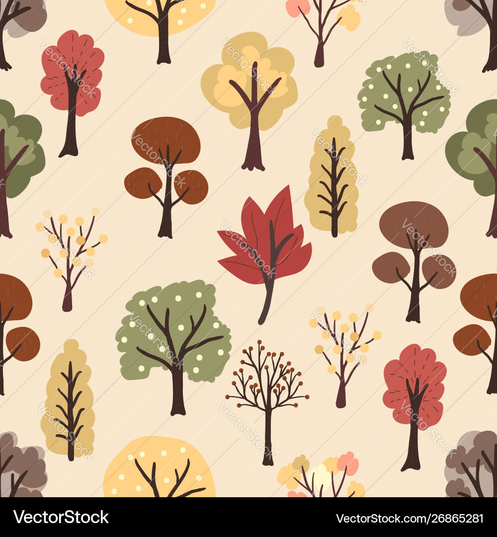 Flat style autumn trees on yellow background Vector Image