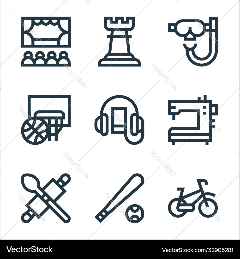 Hobbies line icons linear set quality Hobbies line icons linear set quality vector image