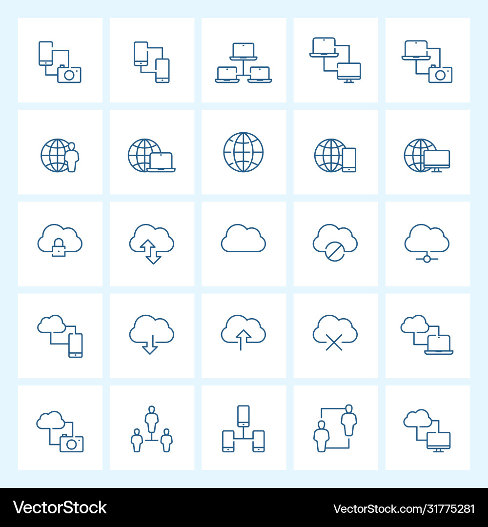 Icon set - network and connectivity thin line Icon set - network and connectivity thin line Vector Image