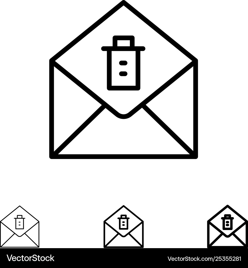 Mail message delete bold and thin black line icon Vector Image