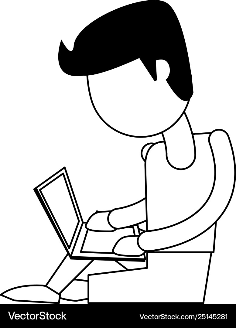 Man using computer in black and white Man using computer in black and white Vector Image