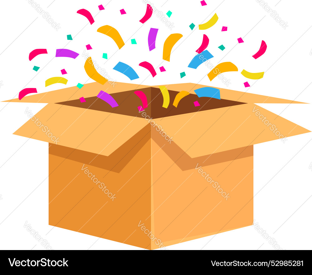 Open cardboard box exploding with colorful Open cardboard box exploding with colorful vector image