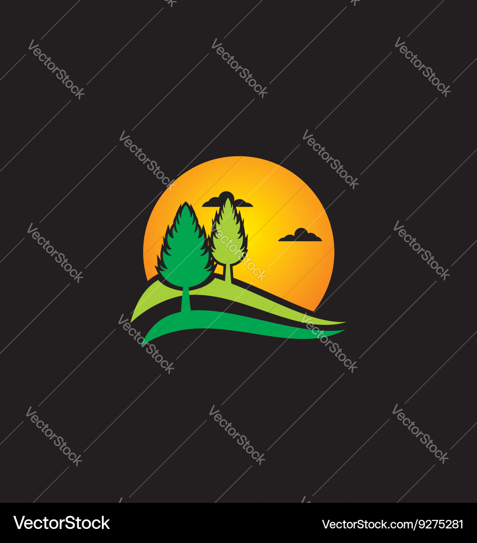 Pine tree sunset nature logo Royalty Free Vector Image