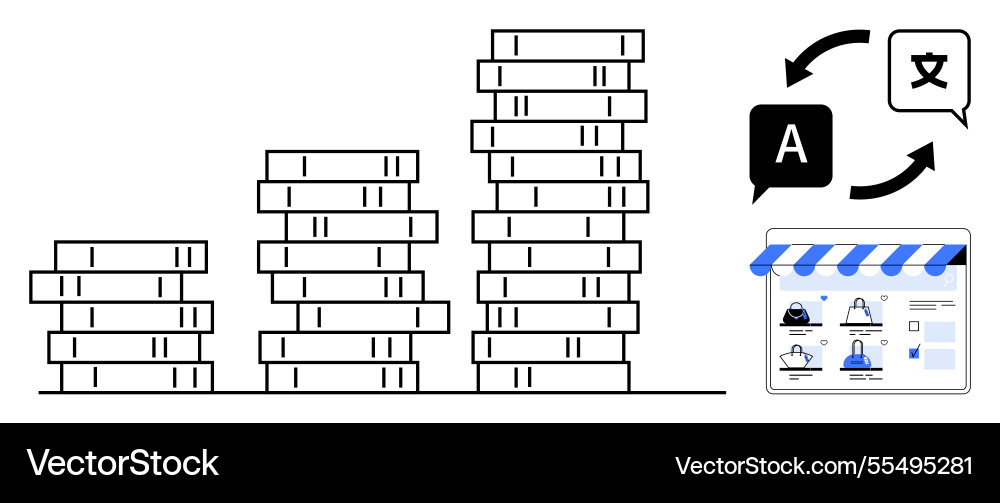 Progressing stacks of coins with language Vector Image